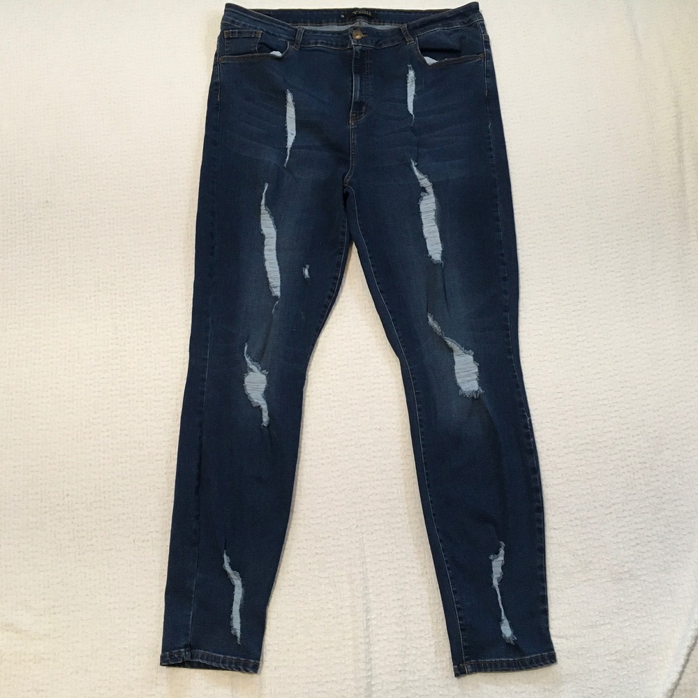 Lucky & Blessed Womens Size 20 Dark Wash Ripped Skinny Jeans Stretch Denim